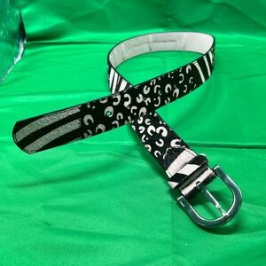 Brown and White genuine leather hide Women's Belt, sz S